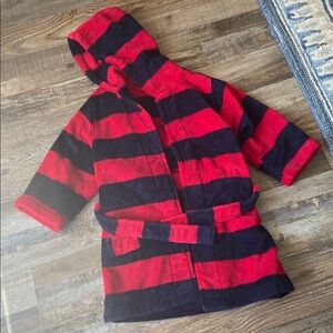 Tucker + Tate Cozy red and navy striped fleece bathrobe size 3T
